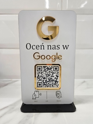 Prezenter stand stojak na recepcję z kodem QR i NFC - Oceń nas w Google | KONFIGURATOR